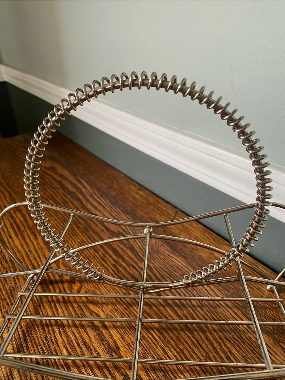 Vintage MCM Mid Century Round Handle Caddy Silver Metal